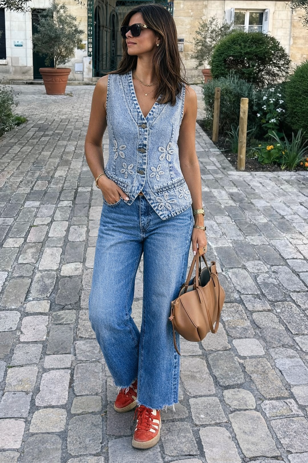 Chaleco denim flores