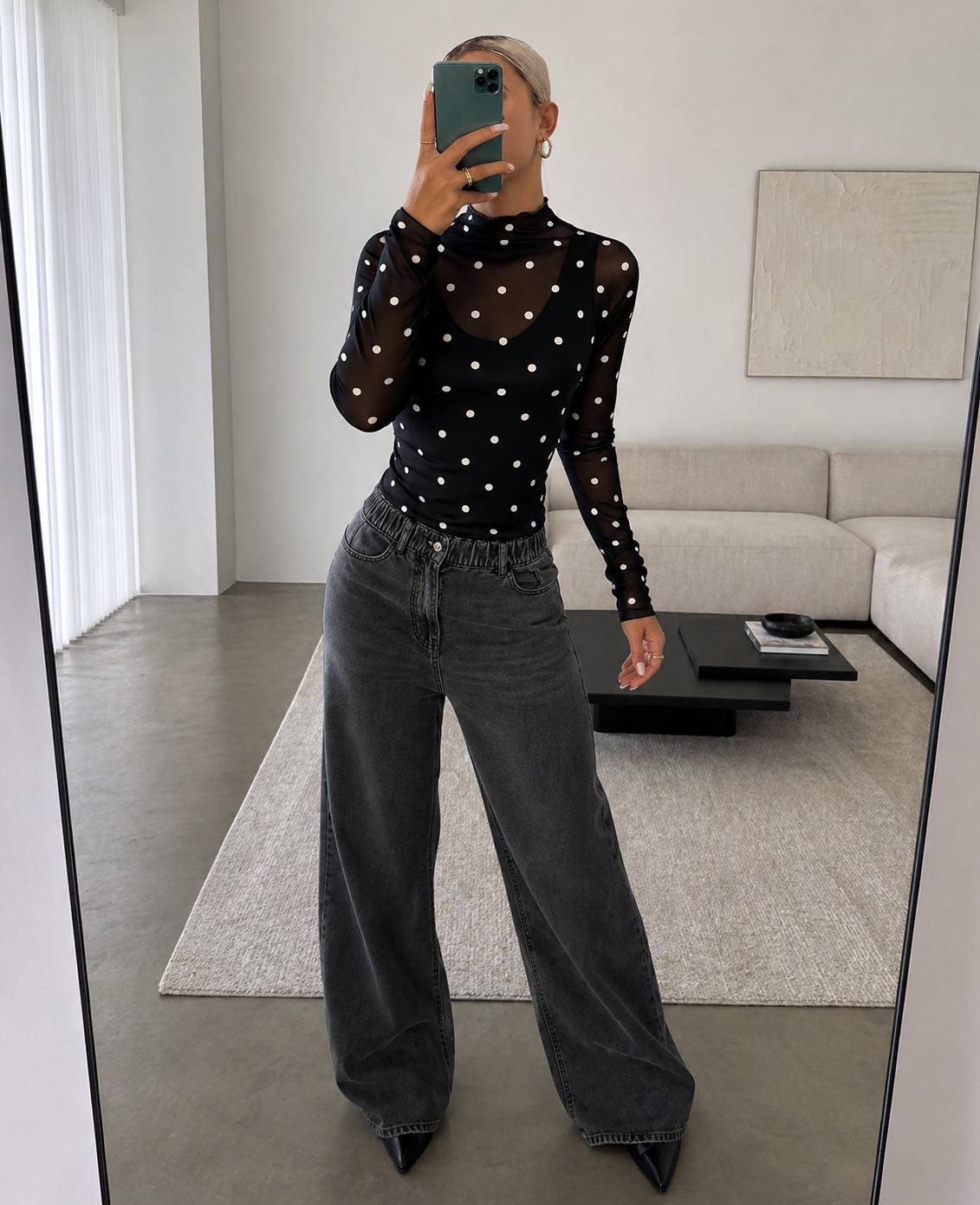 Blusa mesh negra polka dots