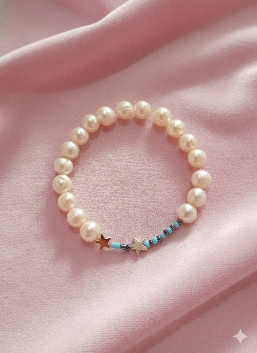 Pulsera dos estrellas colores y perlas