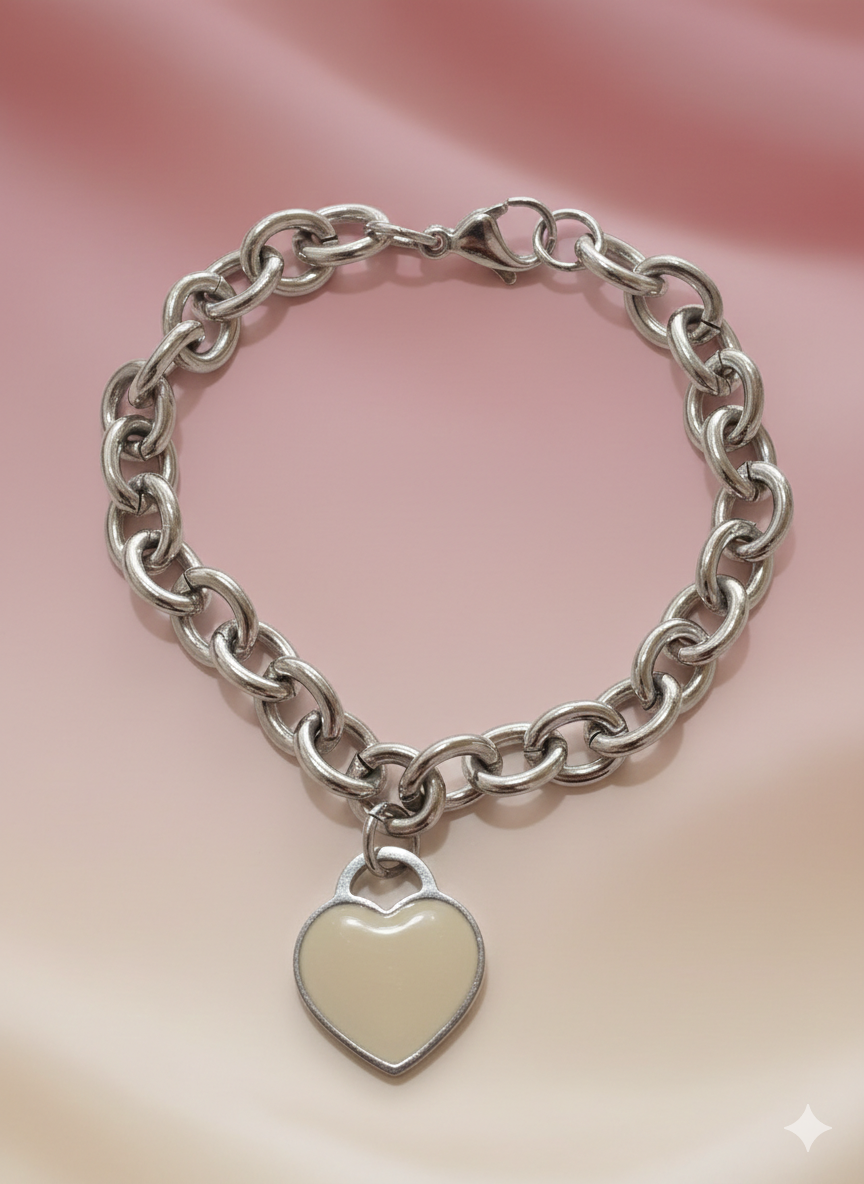 Pulsera Tiffany de cadena, corazón blanco
