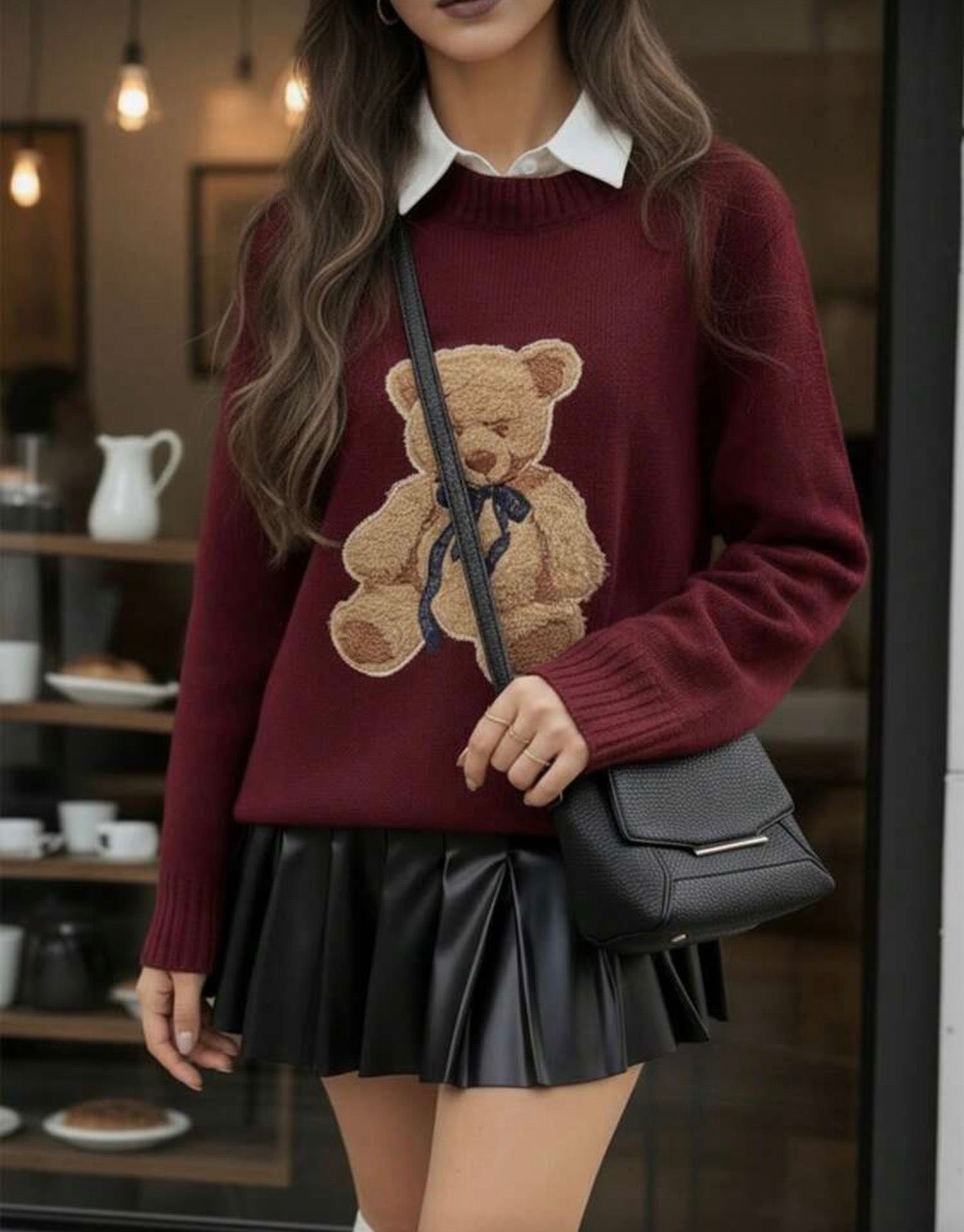 Suéter teddy burdeos