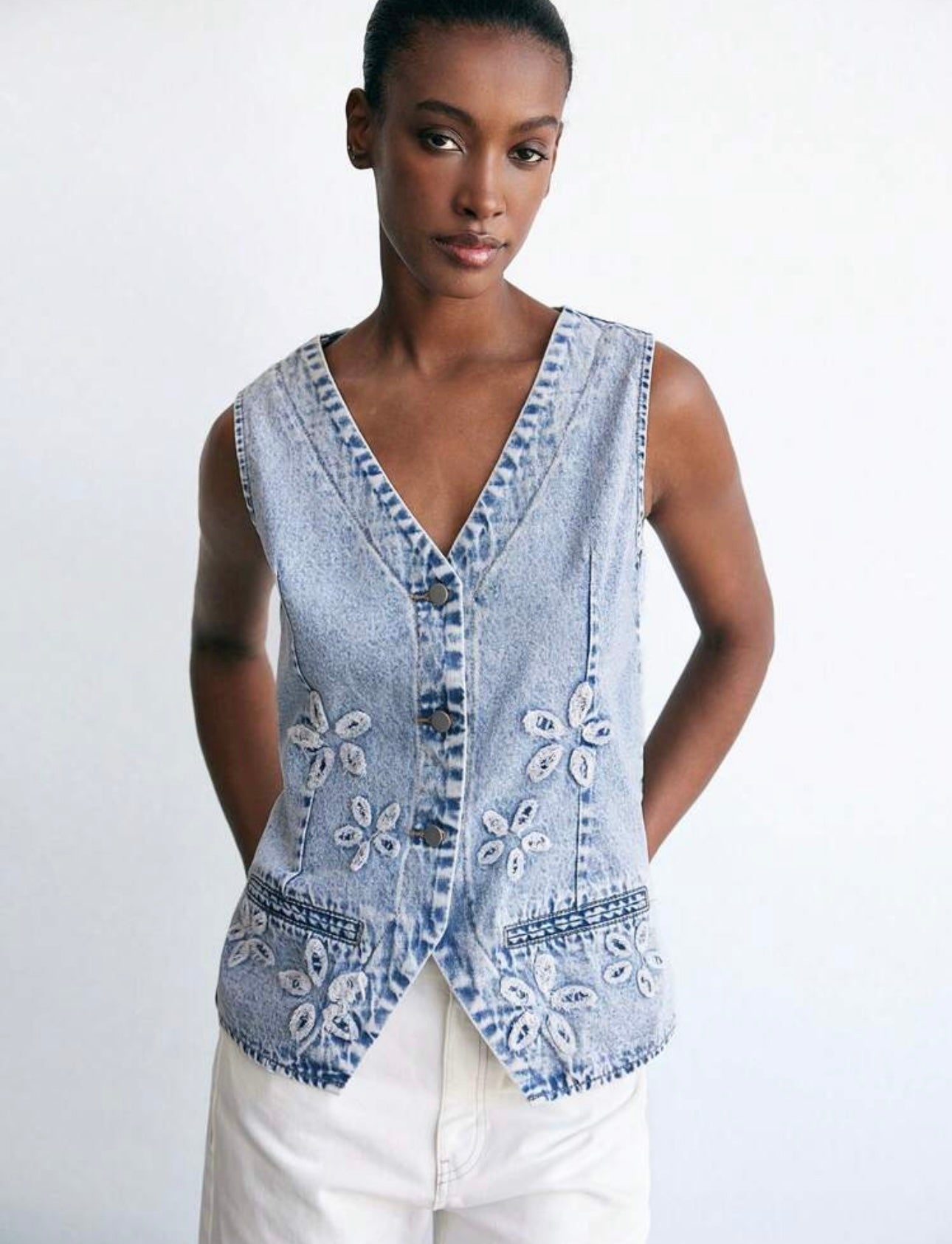 Chaleco denim flores