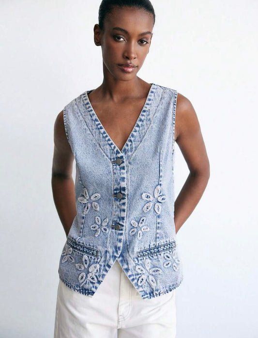 Chaleco denim flores