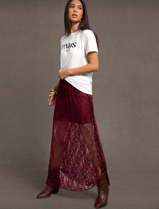 Falda encaje vino