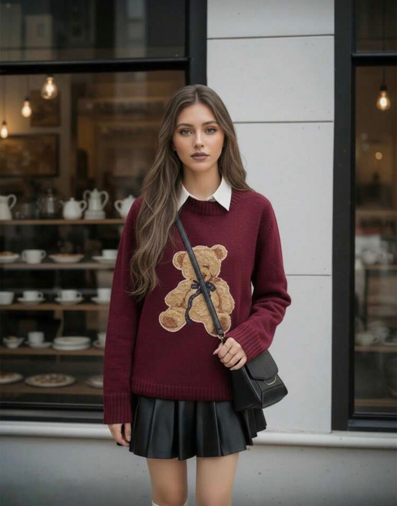 Suéter teddy burdeos