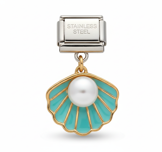 Charm concha turquesa con perla
