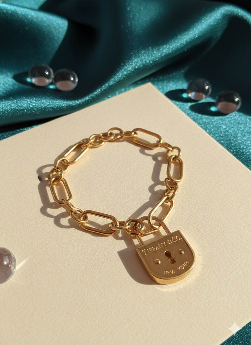 Pulsera dorada candado Tiffany