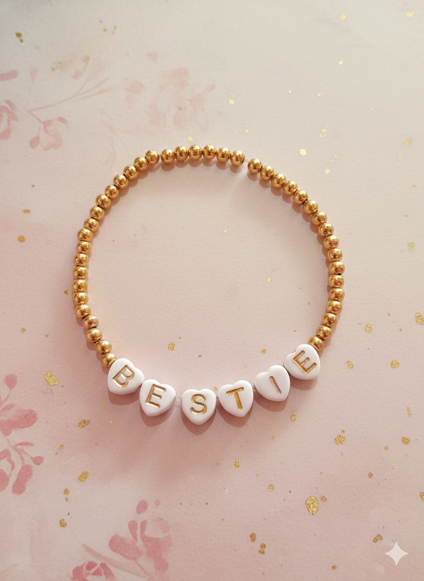 Pulsera BESTIE cuentas doradas