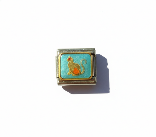 Charm fondo azul gato con corazones